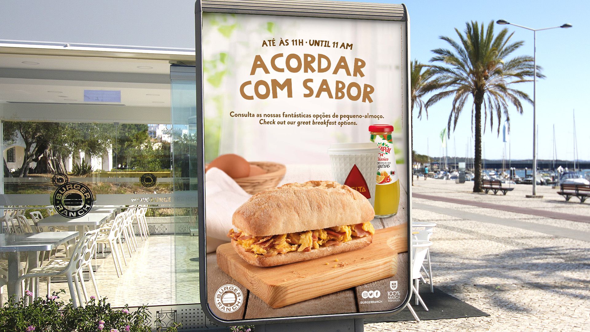 Mupi com a frase Acordar com sabor